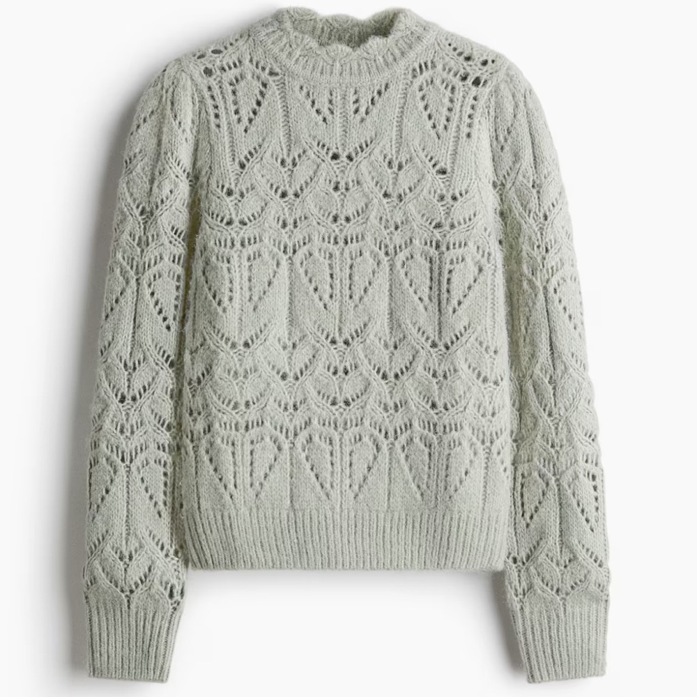 H&M Pointelle Knit Sweater - pale sage green